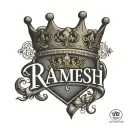 name Ramesh with king crown and heart shape tattoo design idea