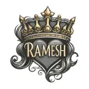 name Ramesh with king crown and heart shape tattoo design idea