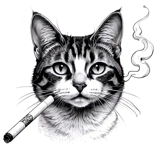 A Cat smoking cigarette tattoo design idea