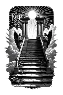 "Keep going " stairway to heaven walking up stairs angels sun rays clouds heaven gate at the top of the stairs  tattoo design idea