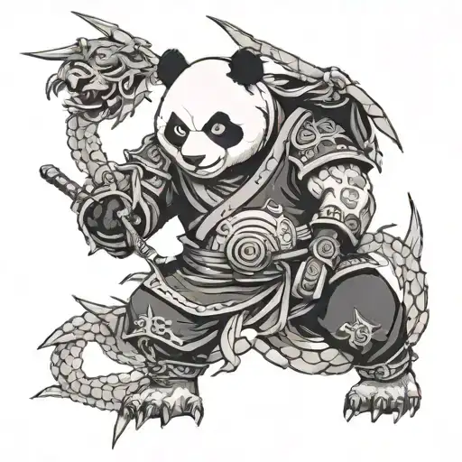 HUMANOID PANDA SAMURAI DNA DRAGON tattoo design idea