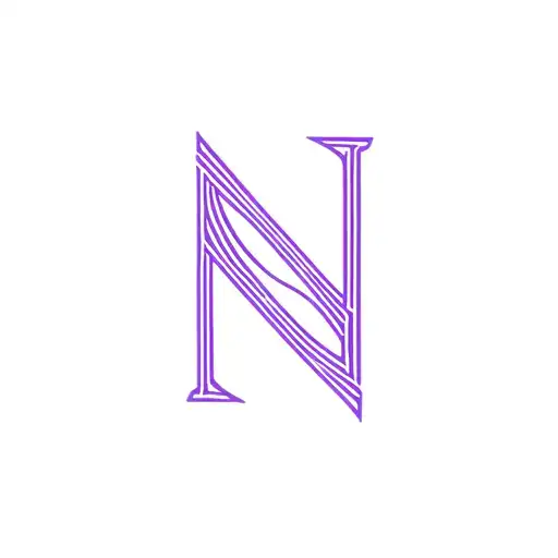 aesthetic letter "N" inside crescent moon, purple light tattoo design idea