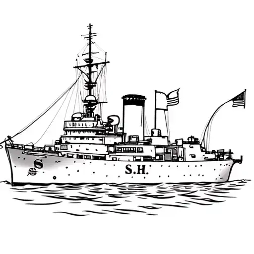 the USS Dubuque ship and the initials S.H on the side of the ship to honor my dad who was in the navy who passed away  tattoo design idea