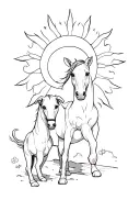 Dogs, horses, sun, four-leaf clover tattoo design idea