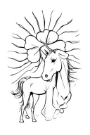Dogs, horses, sun, four-leaf clover tattoo design idea