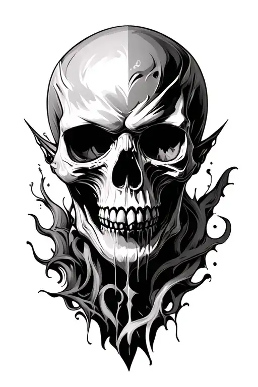 demonic skull face morphing tattoo design idea