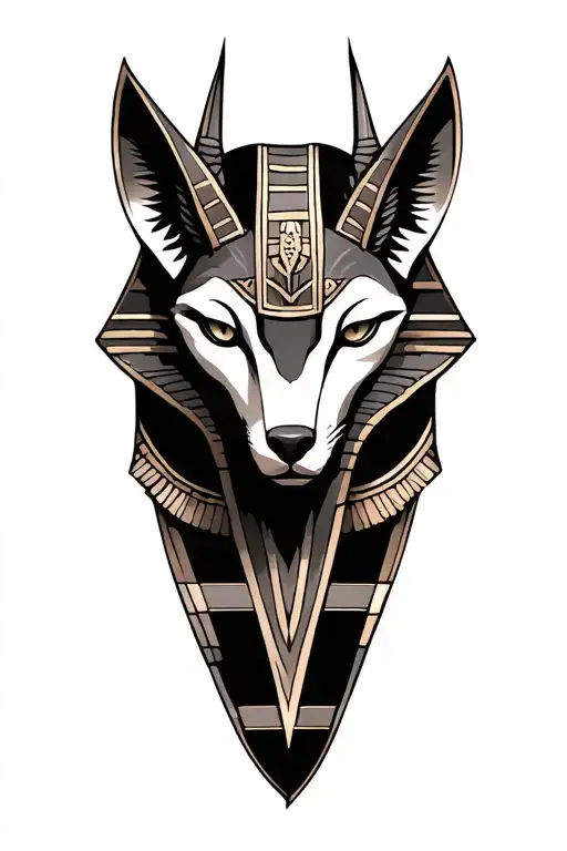. Anubis - Front of the thigh. God with a jackal head, in a strict guard. tattoo design idea