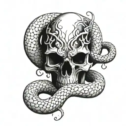 aries skull and snake wrapped loosely tattoo design idea