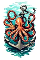 octopus wrapped around anchor in water with broken chain tattoo design idea