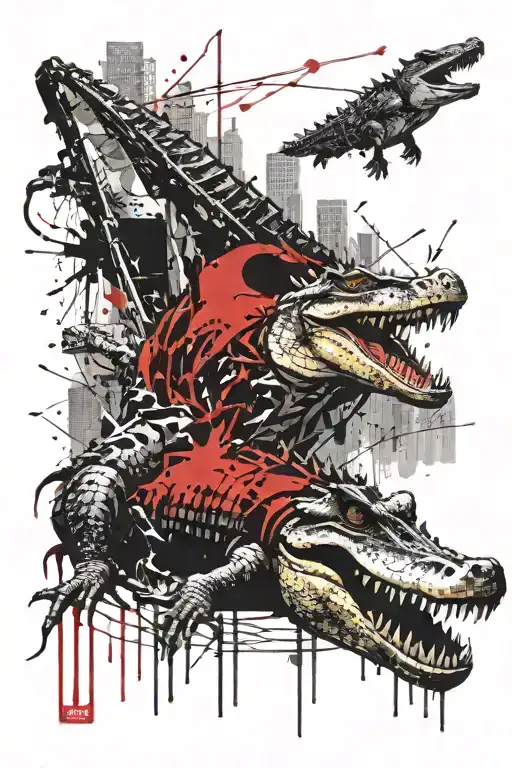 Downtown and crocodile tattoo design idea