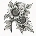 sunflowers a woman and a red string tattoo design idea