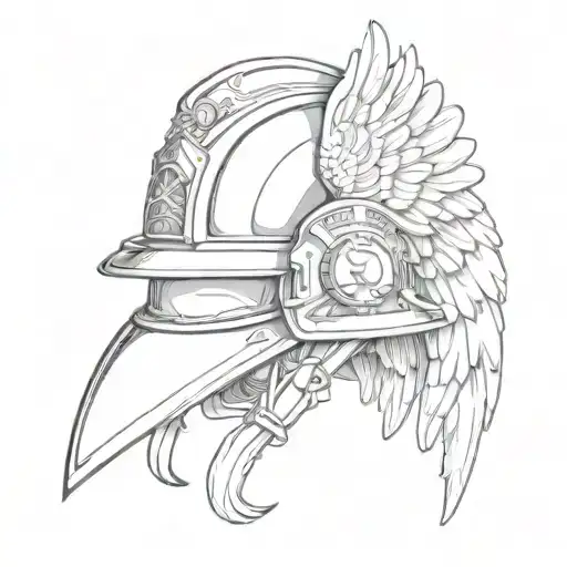 Firefighter helmet with angel wings design tattoo design idea