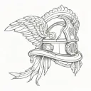 Firefighter helmet with angel wings design tattoo design idea