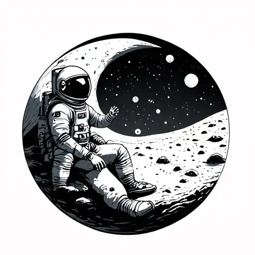 ASTRONAUT SITTING ON  THE MOON tattoo design idea