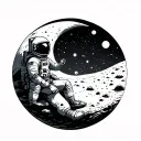ASTRONAUT SITTING ON  THE MOON tattoo design idea