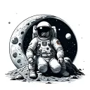 ASTRONAUT SITTING ON  THE MOON tattoo design idea