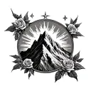 a circular design of the mountain from the book a court of thorns and roses with the three stars above the mountain tattoo design idea