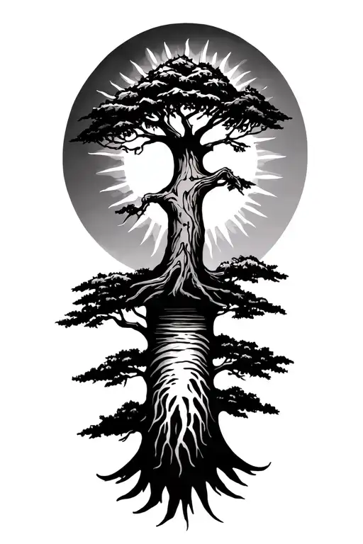 sun and tree Blackfoot creation story black and white sleeve tattoo  tattoo design idea