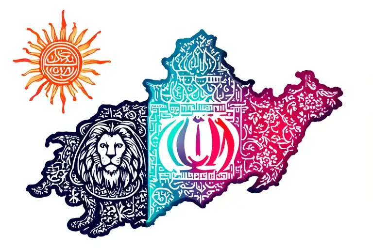 Small minimal Forearm tattoo iran map with iranian carpet colors cyan magenta red wih lion and the sun   tattoo design idea