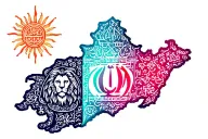 Small minimal Forearm tattoo iran map with iranian carpet colors cyan magenta red wih lion and the sun   tattoo design idea