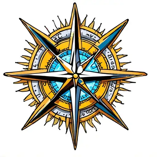 nautical star with compass tattoo design idea