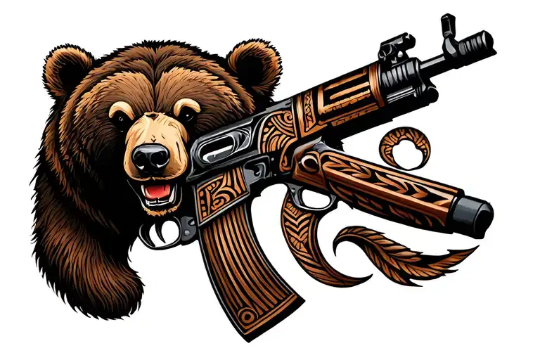 Maori tattoo-AK47 brown bear tattoo design idea