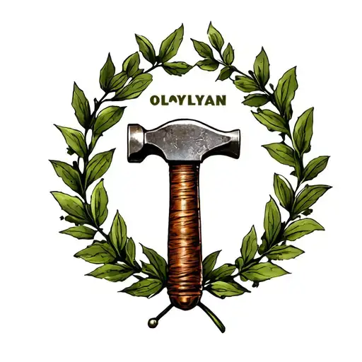 Hammer and Oilovlyan in a laurel wreath tattoo design idea