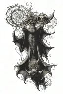 a bat hanging upside down that involves the spiral of life in it? tattoo design idea