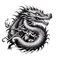 Chinese dragon with ninja warrior battling mythical creatures tattoo design idea