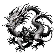Chinese dragon with ninja warrior battling mythical creatures tattoo design idea