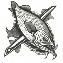 simple Chef knife and murray cod fish tattoo design idea