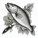 simple Chef knife and murray cod fish tattoo design idea