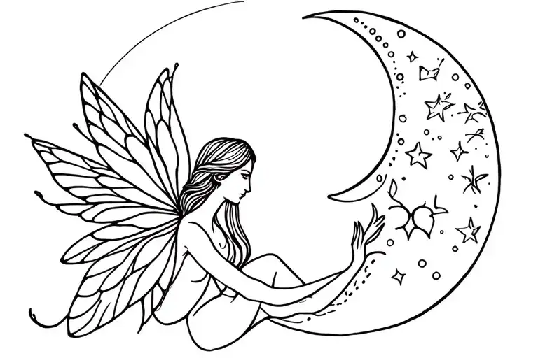 fairy and moon and a tattoo design idea