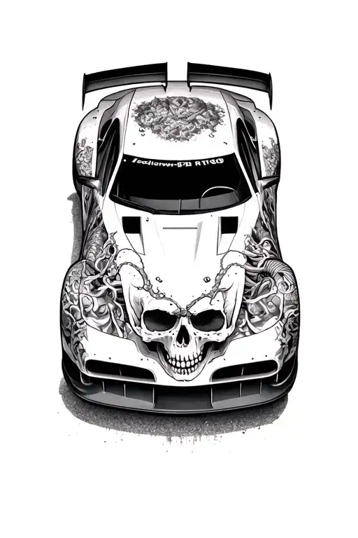 Racing car made of skulls and bones tattoo design idea