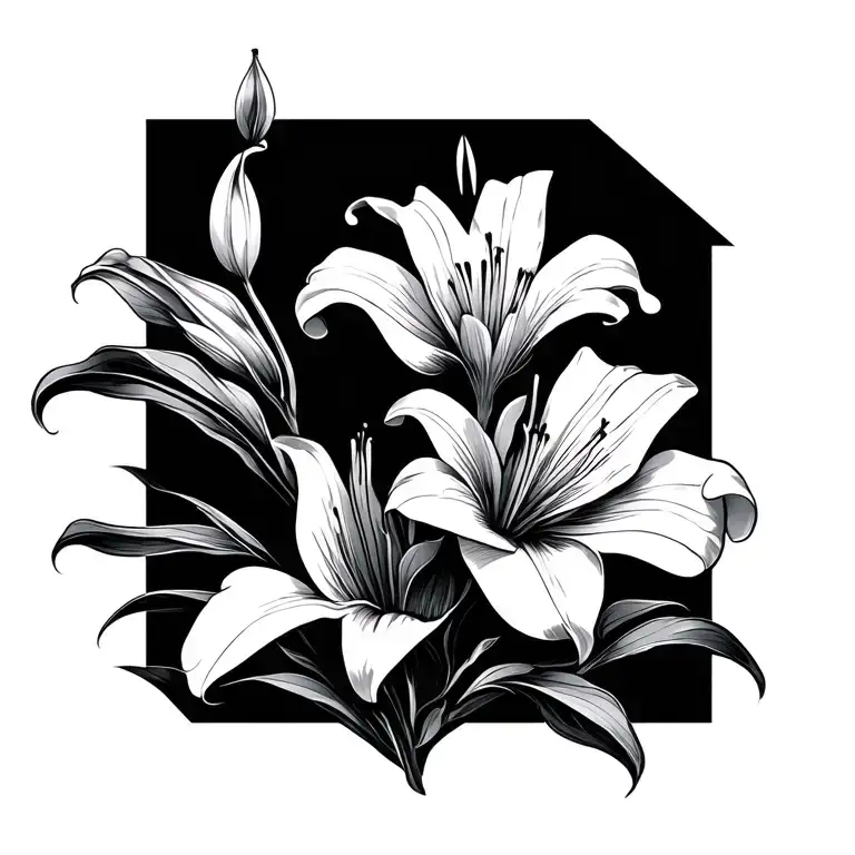 lily, geometrical lines, gracious, bold blackwork tattoo tattoo design idea