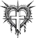 chrome heart cross surrounded tattoo design idea