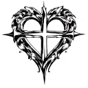 chrome heart cross surrounded tattoo design idea