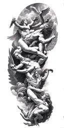 heaven vs hell theme with angels and demons fighting tattoo design idea