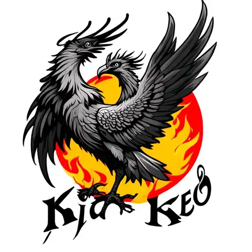 With Greco-Roman style, a phoenix, a musical note in flames and the Kid Keo logo also tattoo design idea