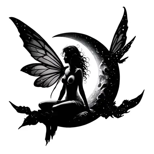 Fairy sitting on moon tattoo design idea