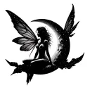 Fairy sitting on moon tattoo design idea