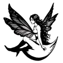 Fairy sitting on moon tattoo design idea