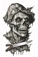 ghost face reflection in bloody knife tattoo design idea