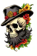 skull with beard and hat tattoo design idea