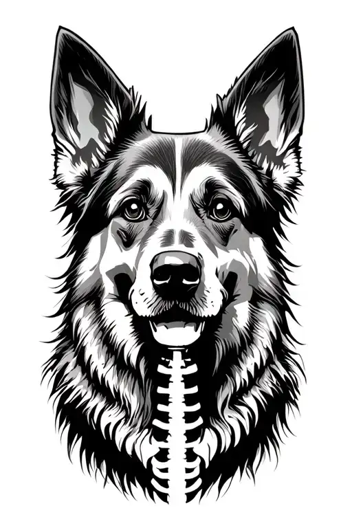 german shepherd silhouette formed with skeleton inside standing tattoo design idea