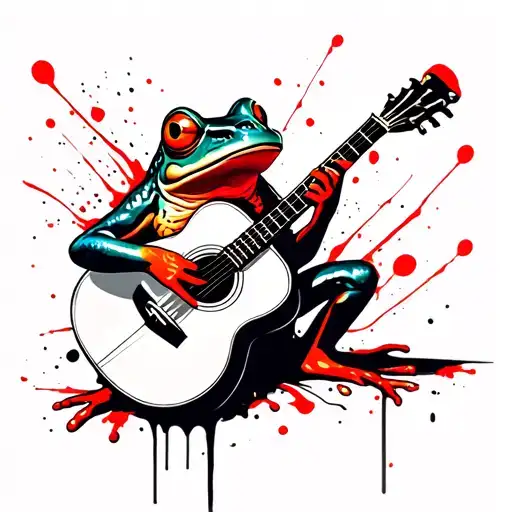 frog playing acoustic guitar tattoo design idea