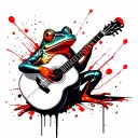 frog playing acoustic guitar tattoo design idea