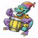 trex clown playing drum tattoo design idea