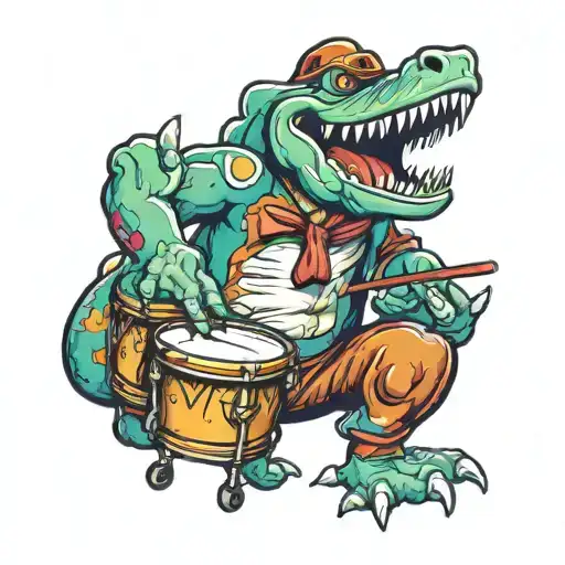 trex clown playing drum tattoo design idea