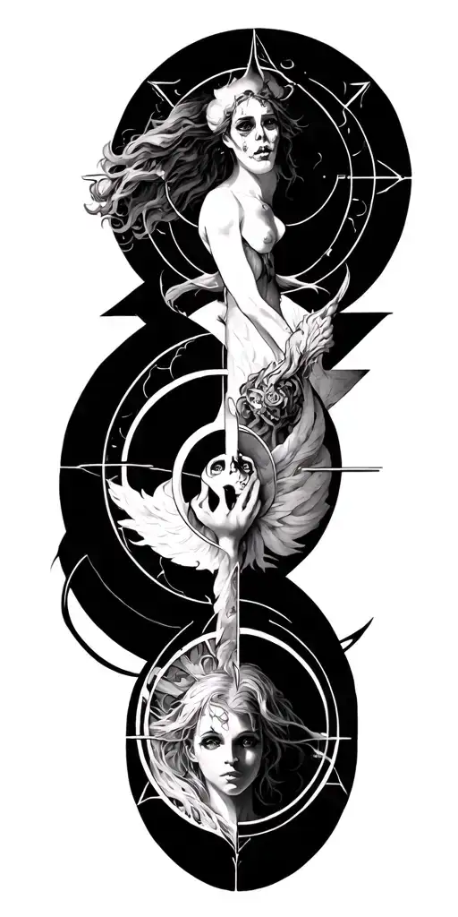 the seven deadly sins and each one combined with alchemical circles tattoo design idea